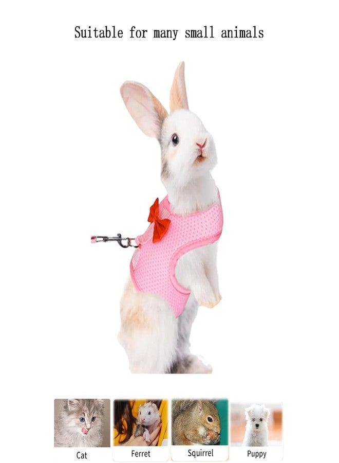 cyhaen Bunny Harness and Leash Set for Walking Escape Proof,Mesh Breathable Adjustable Rabbit Leash Camping Hiking Training for Bunny Ferret Kitten Puppy Pink M (Chest:9.4-11.8") - Image 2